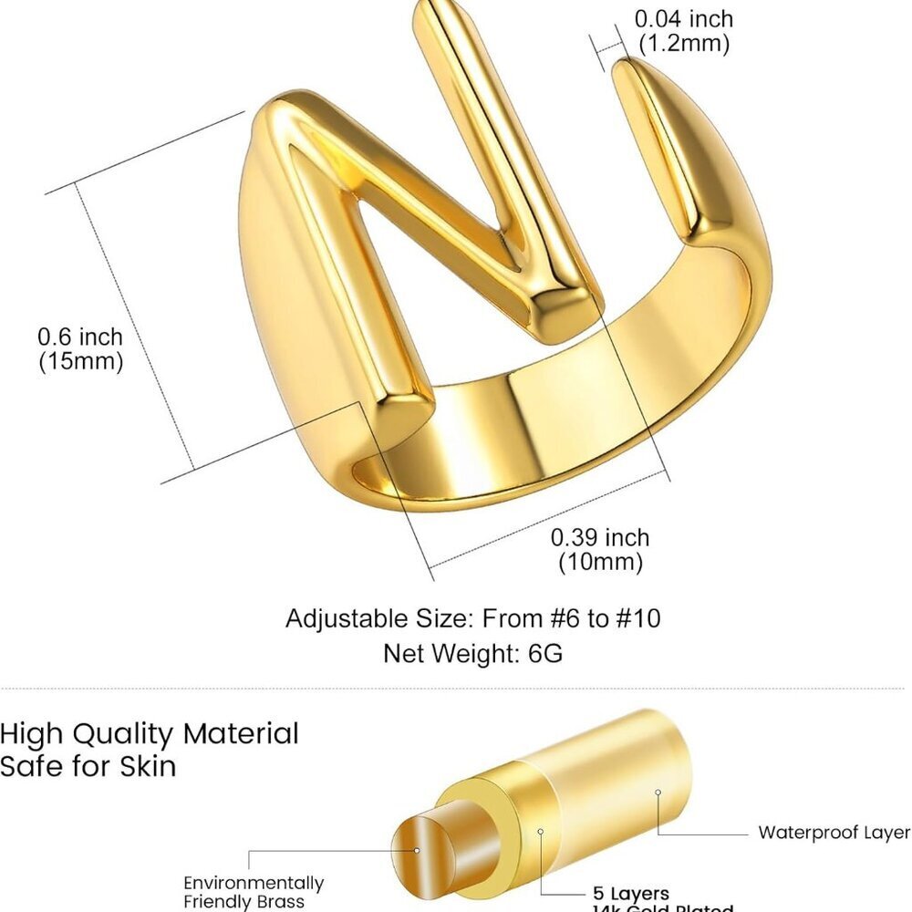 Initial Letter Ring Goldplated Adjustable Stateme… - image 6